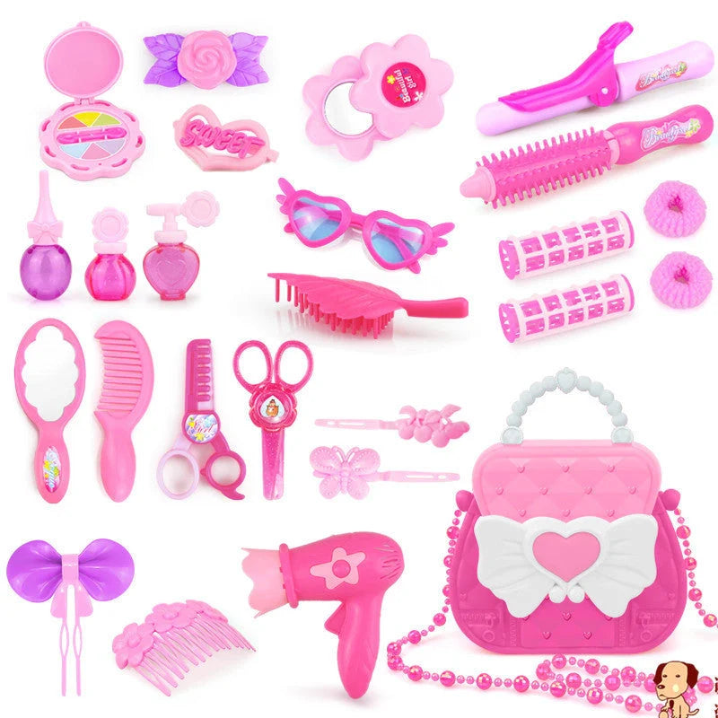 Pink pretend play makeup set for kids with 24-32 pieces, safe and non-toxic
