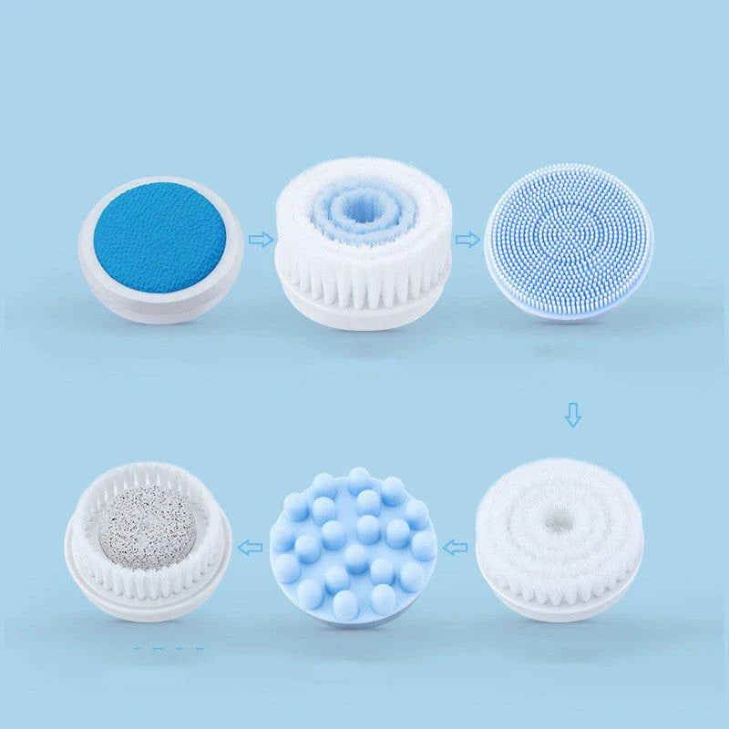 Electric bathing brush with white waterproof silicone bristles and ergonomic handle