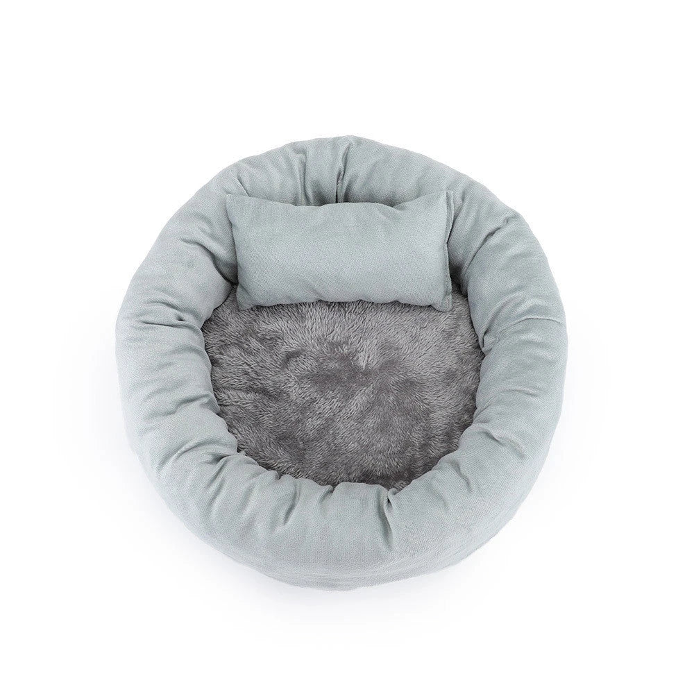 Round Egg Tart Pet Nest in grey and light grey, sizes S to XL