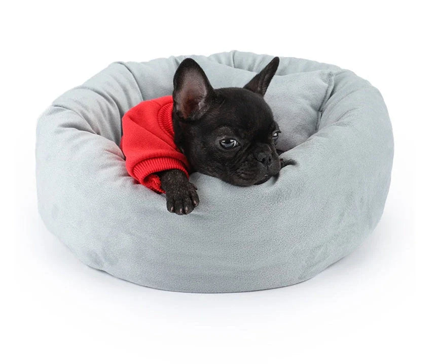 Round Egg Tart Pet Nest in grey and light grey, sizes S to XL