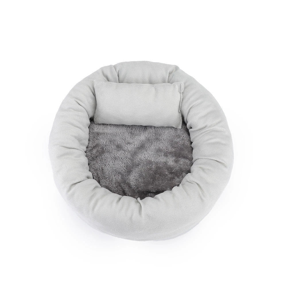 Round Egg Tart Pet Nest in grey and light grey, sizes S to XL