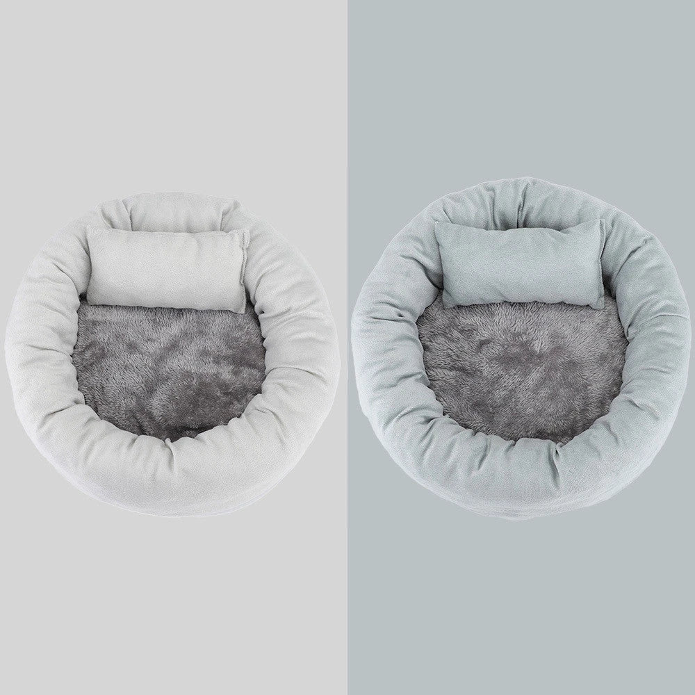 Round Egg Tart Pet Nest in grey and light grey, sizes S to XL