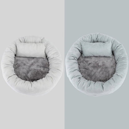 Round Egg Tart Pet Nest in grey and light grey, sizes S to XL