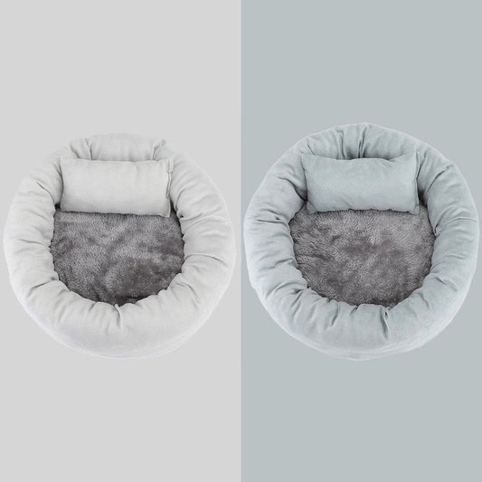 Round Egg Tart Pet Nest in grey and light grey, sizes S to XL