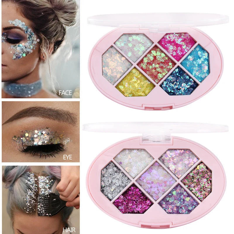 Seven-colour shimmer pigment glitter for face and body, perfect for festivals and special occasions