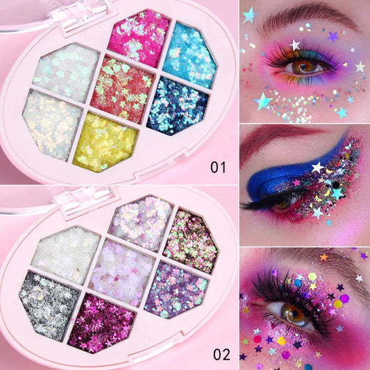 Seven-colour shimmer pigment glitter for face and body, perfect for festivals and special occasions