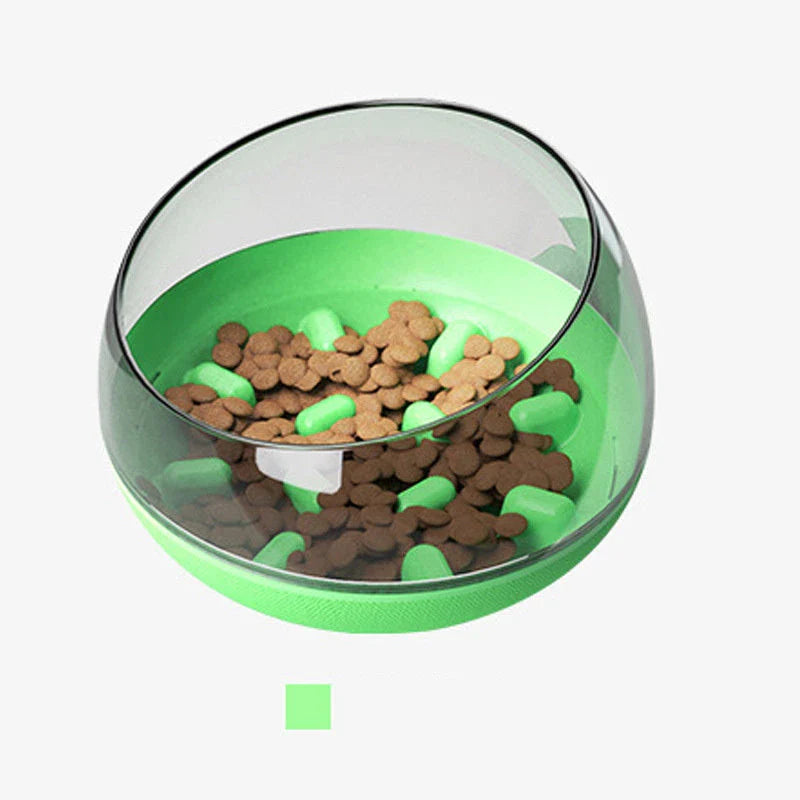 Slow Feeding Space Capsule Dog Bowl in Blue, Yellow, and Green Colors