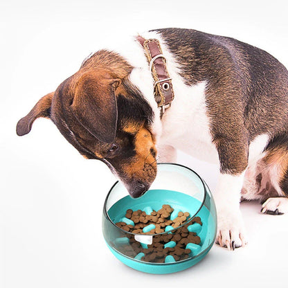 Slow Feeding Space Capsule Dog Bowl in Blue, Yellow, and Green Colors