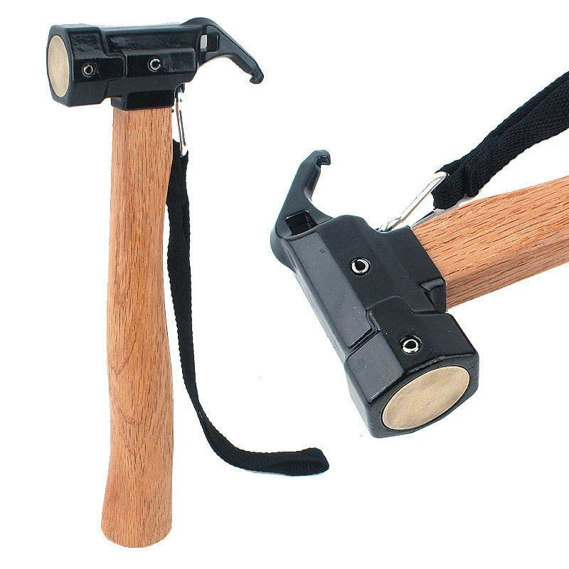Hexagonal Shark Hammer with wooden handle and brass head for camping