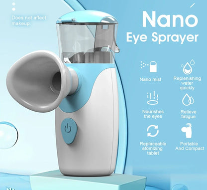 Nano Steamer Eye Sprayer in blue and pink, compact and portable for eye care on the go