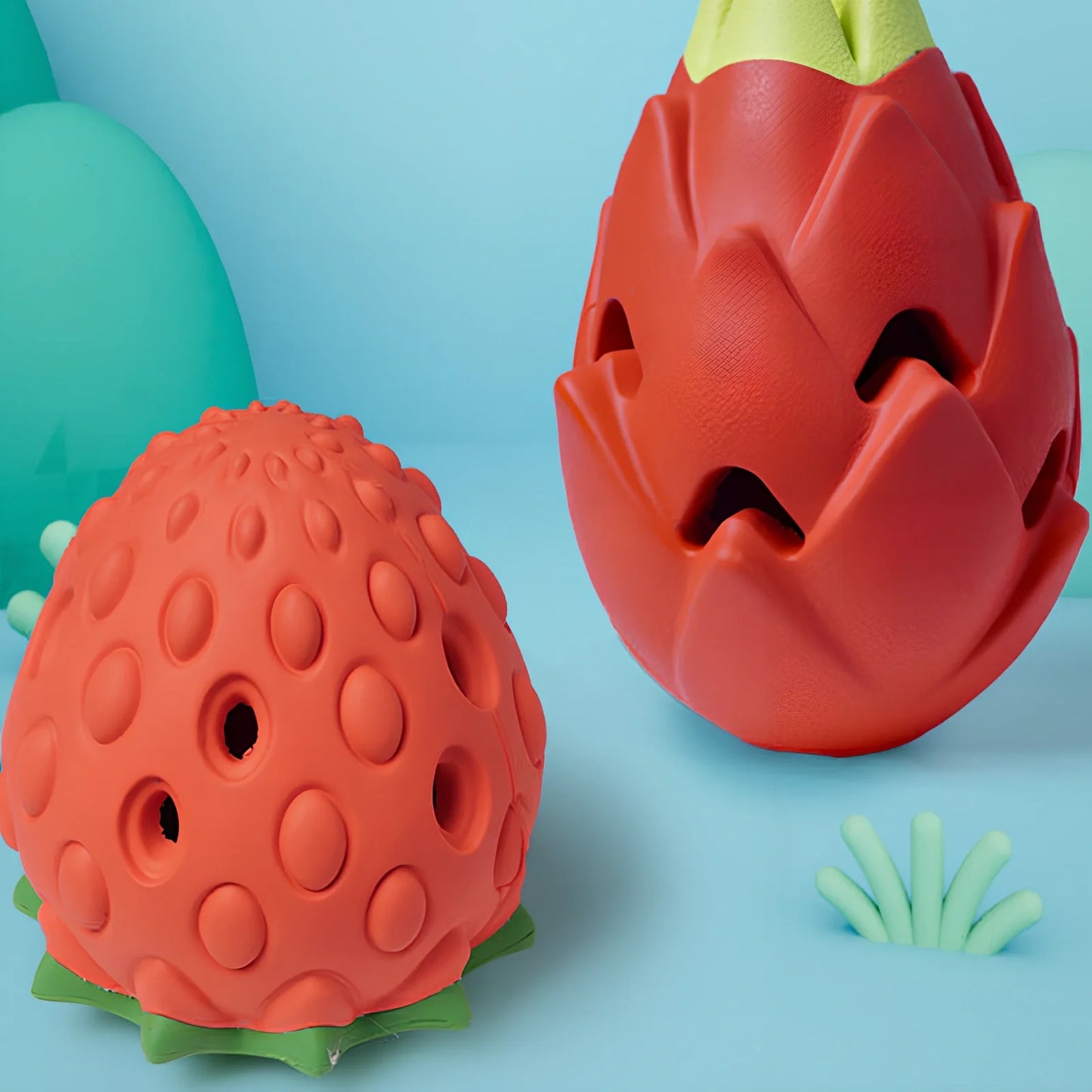 Dragon fruit shaped rubber dog toy ball, 85x128mm, for safe teeth cleaning and bite play