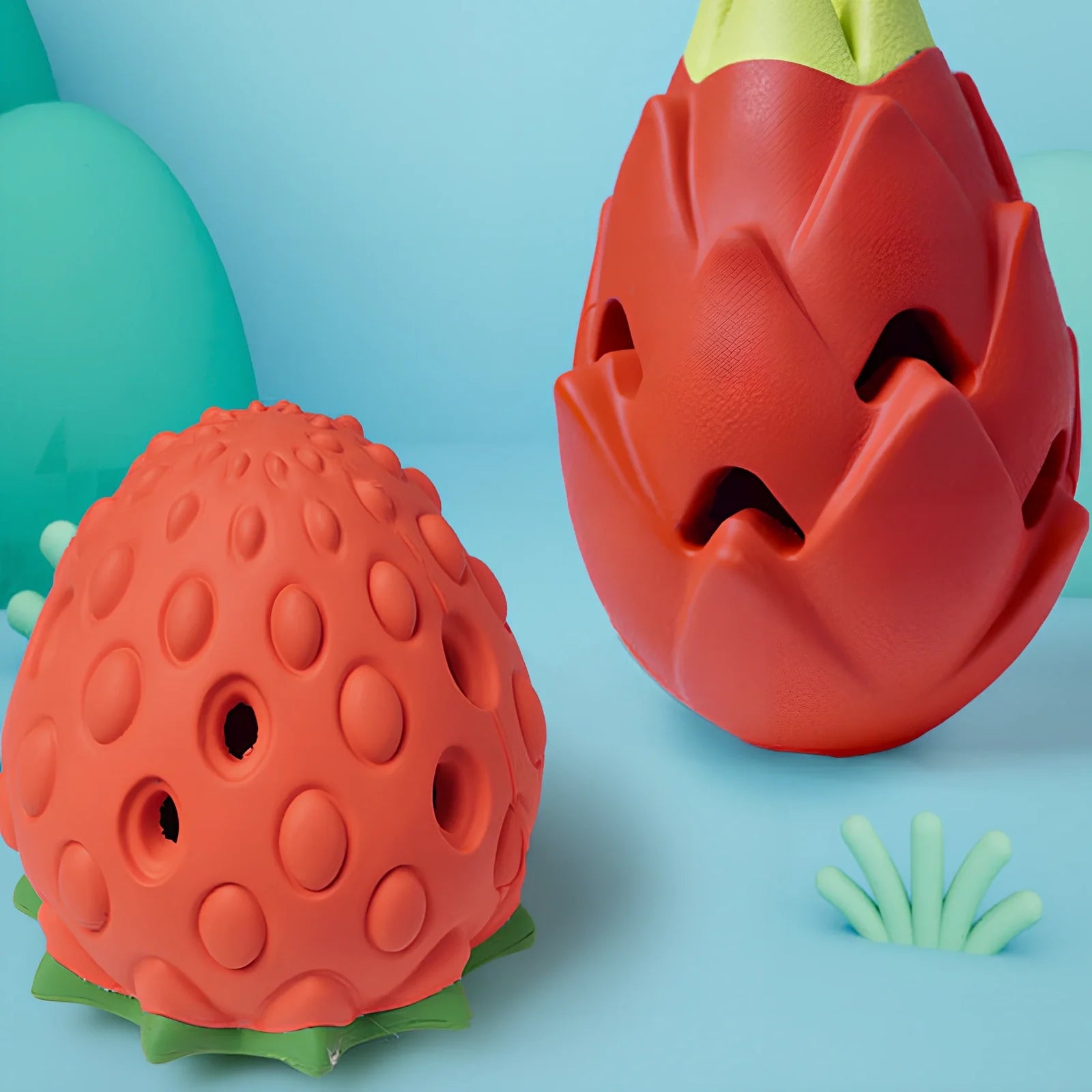 Dragon fruit shaped rubber dog toy ball, 85x128mm, for safe teeth cleaning and bite play