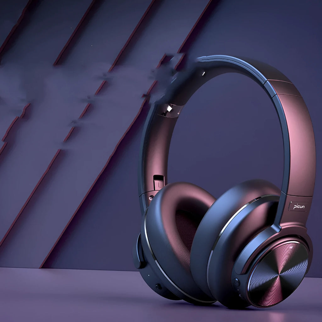 Black wireless Bluetooth headphones with active noise cancellation and an over-ear headband.