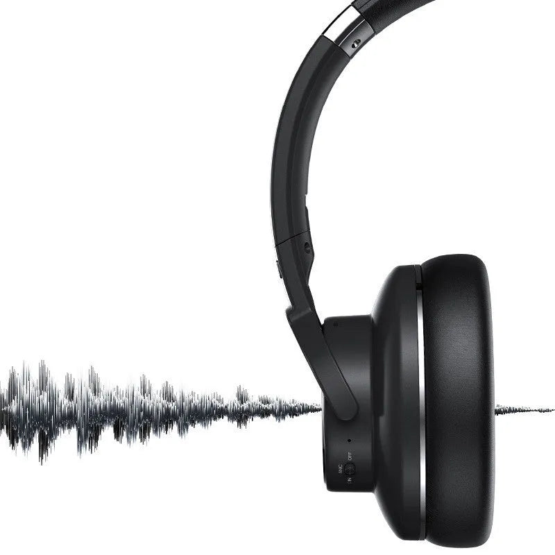 Black wireless Bluetooth headphones with active noise cancellation and an over-ear headband.