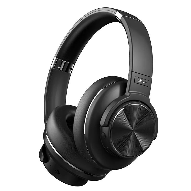 Black wireless Bluetooth headphones with active noise cancellation and an over-ear headband.