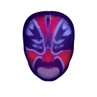 Bluetooth-controlled LED face mask showing custom text display with vintage styling for event use