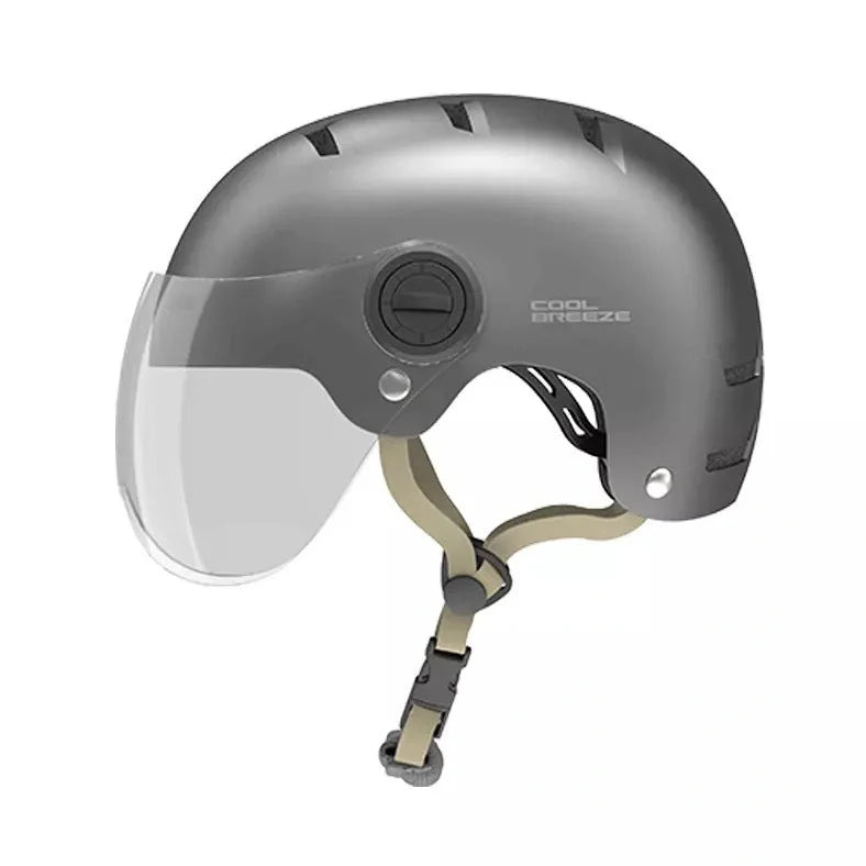 Cool Breeze riding helmet in grey colour showing ABS construction and internal cushioning for equestrian safety