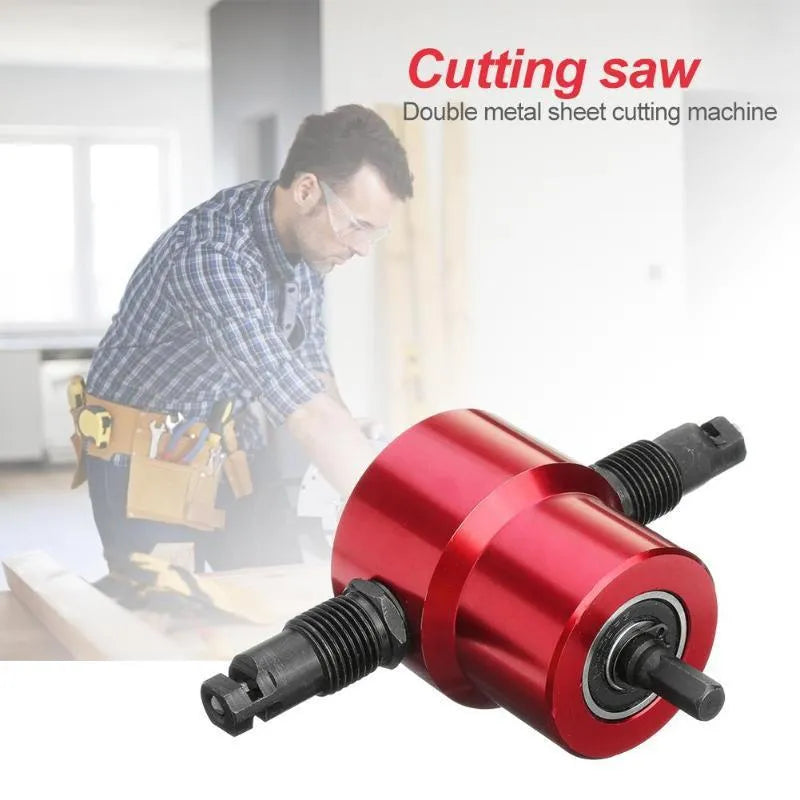 Red metal nibbler cutter tool attachment for electric drills cutting sheet metal