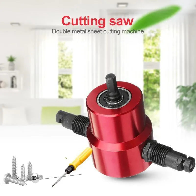 Red metal nibbler cutter tool attachment for electric drills cutting sheet metal