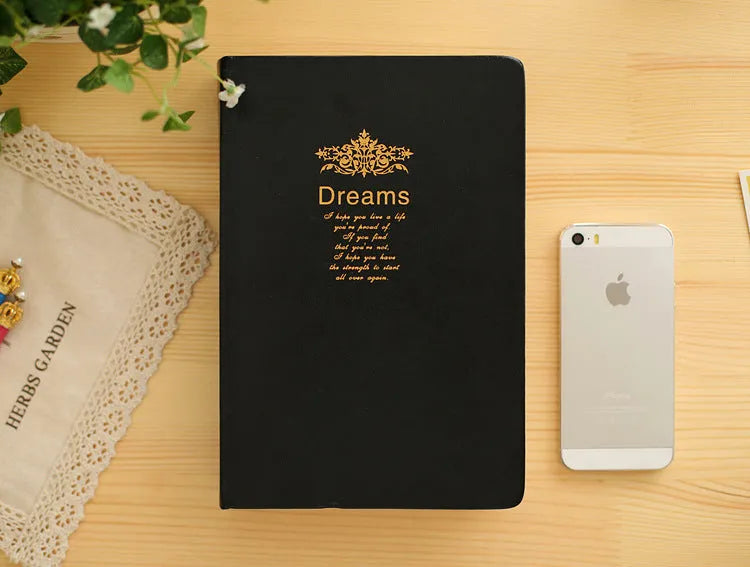 Jingu 25k Dream Super Thick Notebook with imitation leather cover, showing its 35mm depth.