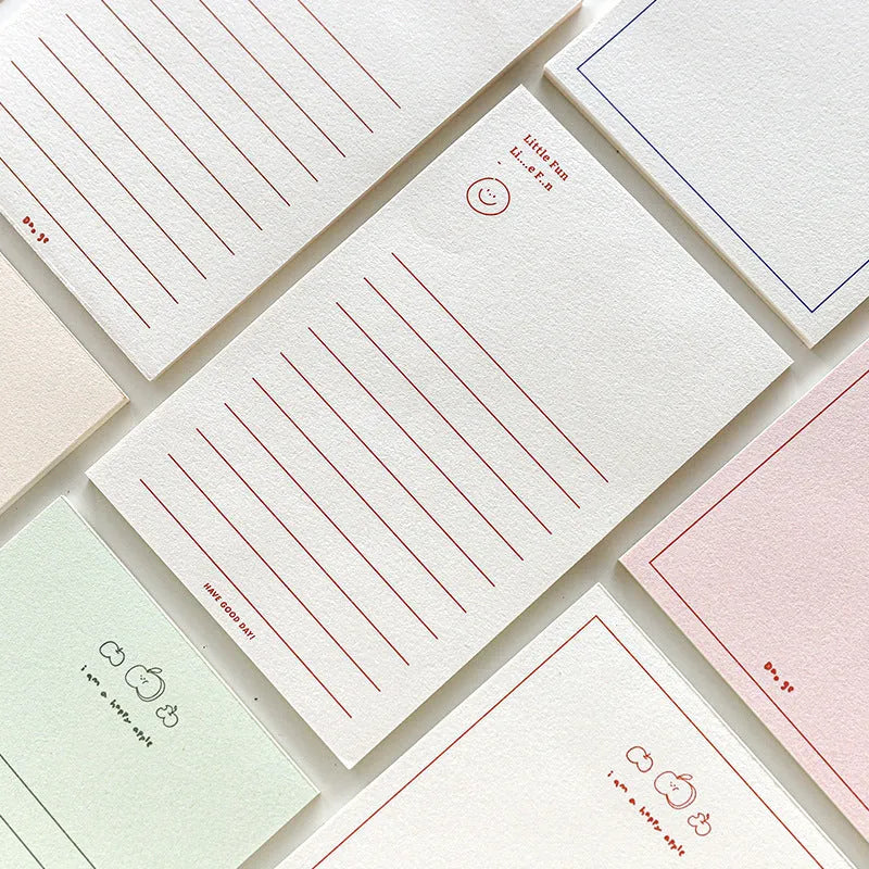 Apple-compatible memo pad showing blue tulip design with 30 pages and lined paper option