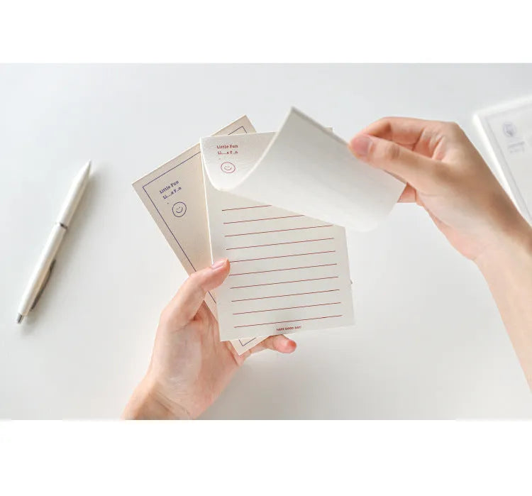 Apple-compatible memo pad showing blue tulip design with 30 pages and lined paper option