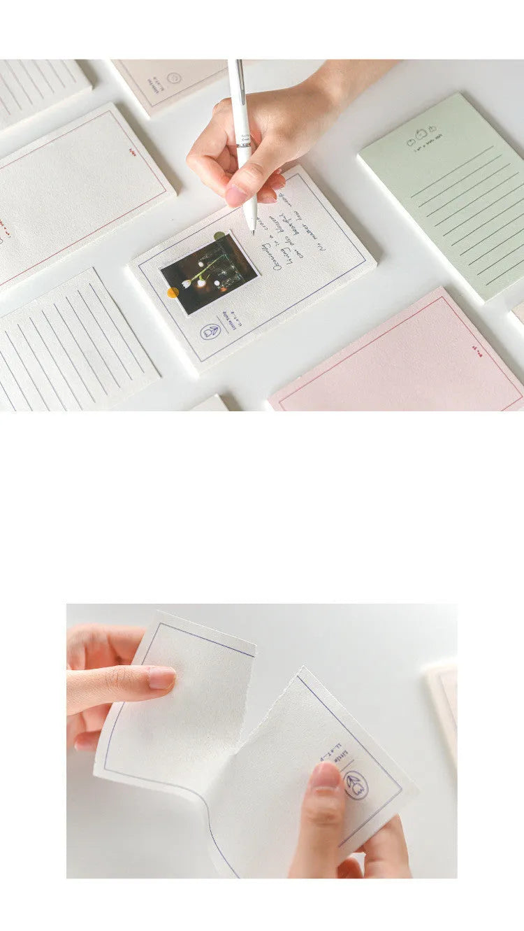 Apple-compatible memo pad showing blue tulip design with 30 pages and lined paper option