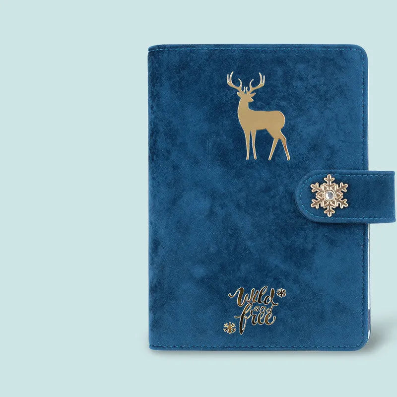 A6 cloth-covered loose-leaf notebook in velvet blue with binder binding and optional accessories