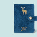 A6 cloth-covered loose-leaf notebook in velvet blue with binder binding and optional accessories