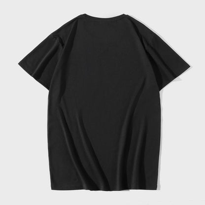 Men's black cotton short sleeve shirt with lightning print, round neck, and loose fit