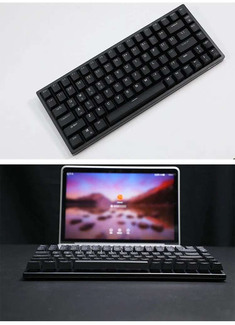 RK526 wireless mechanical keyboard and mouse set in blue colour with USB transmitter and charging cable