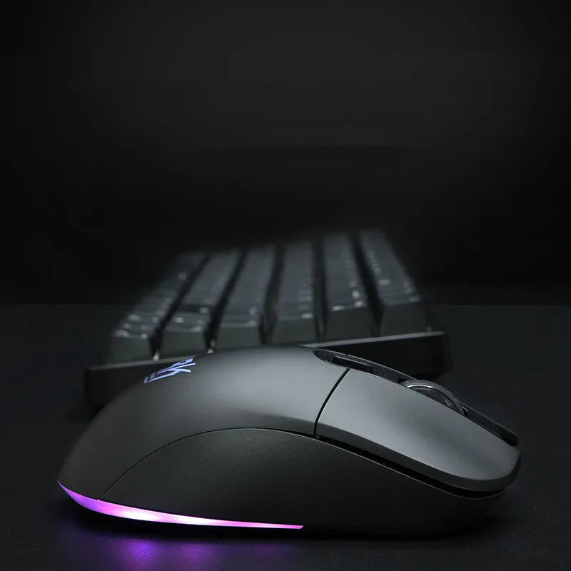 RK526 wireless mechanical keyboard and mouse set in blue colour with USB transmitter and charging cable