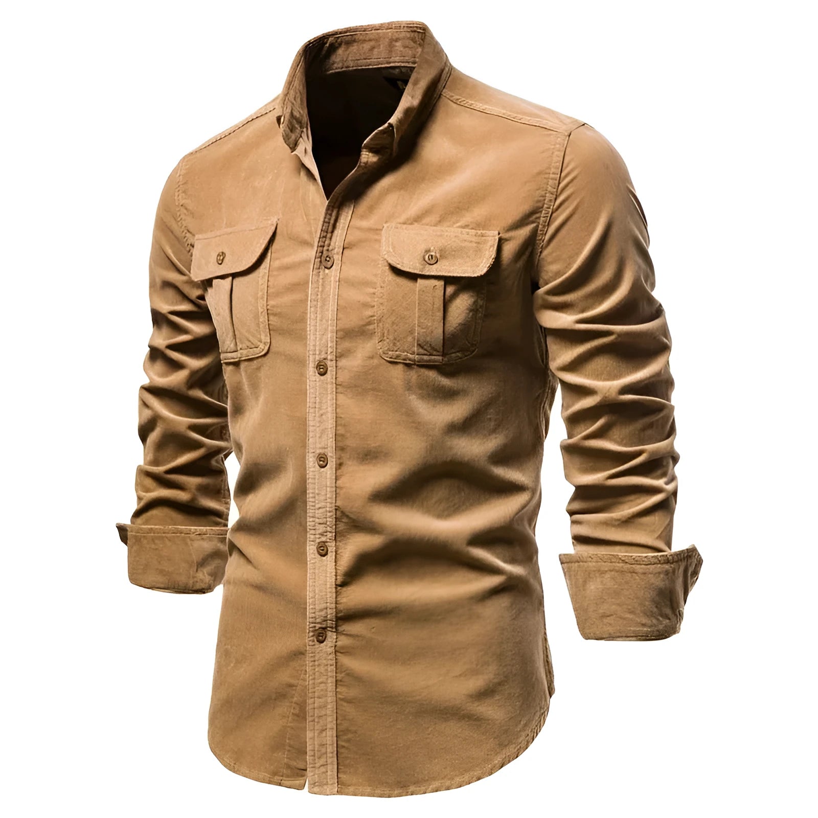 Men's linen long sleeve shirt in denim blue with college-style design