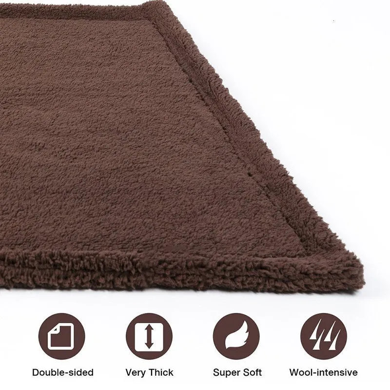 Plush pet air conditioning mat in beige, brown, and gray for dogs and cats, multiple sizes available