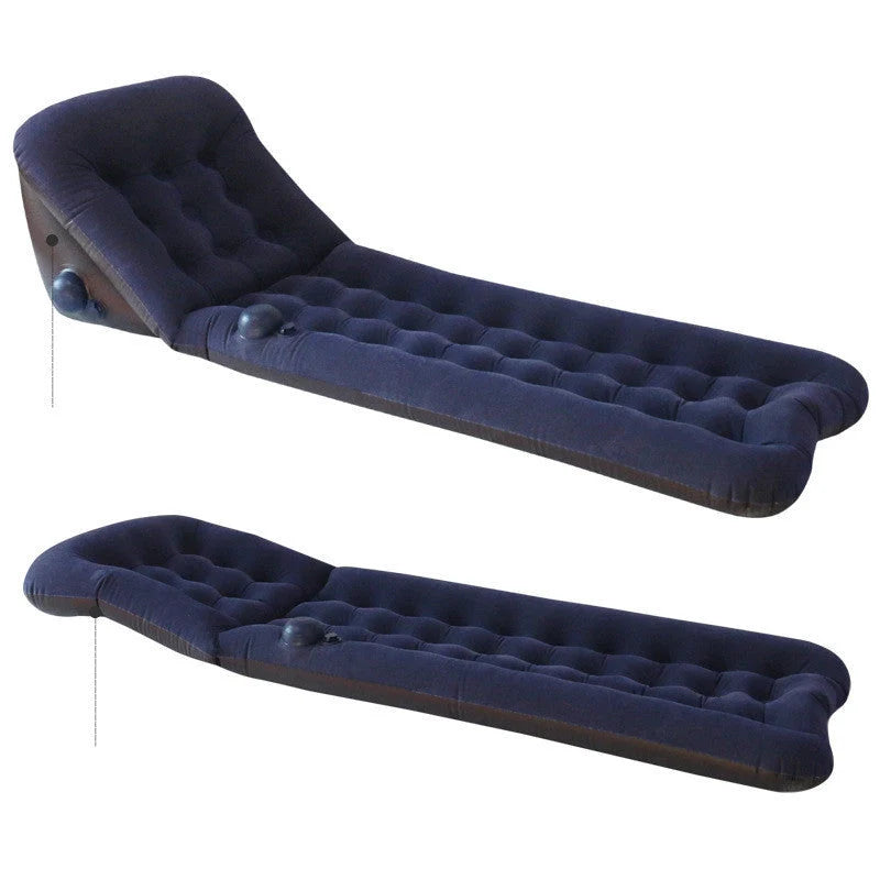 Automatic air mattress camping bed with quick inflation feature, dark blue and grey options