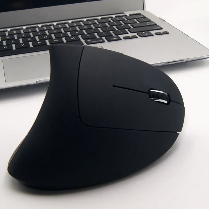 Ergonomic rechargeable wireless vertical mouse, black, right hand design with 1600 DPI optical sensor and USB receiver