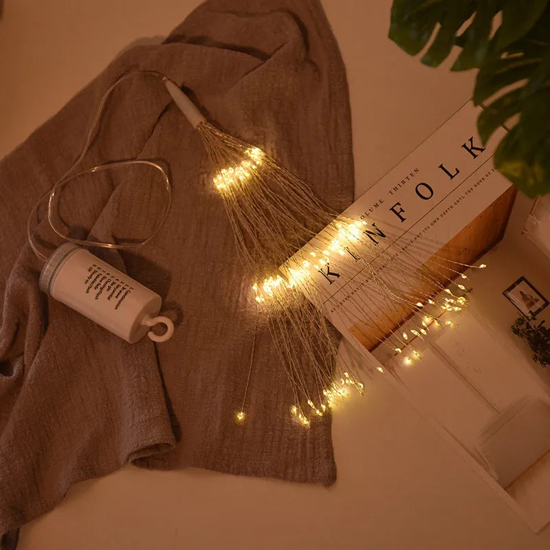 Solar-powered LED meteor shower decoration light with warm white LEDs in a PVC shell for outdoor garden use.