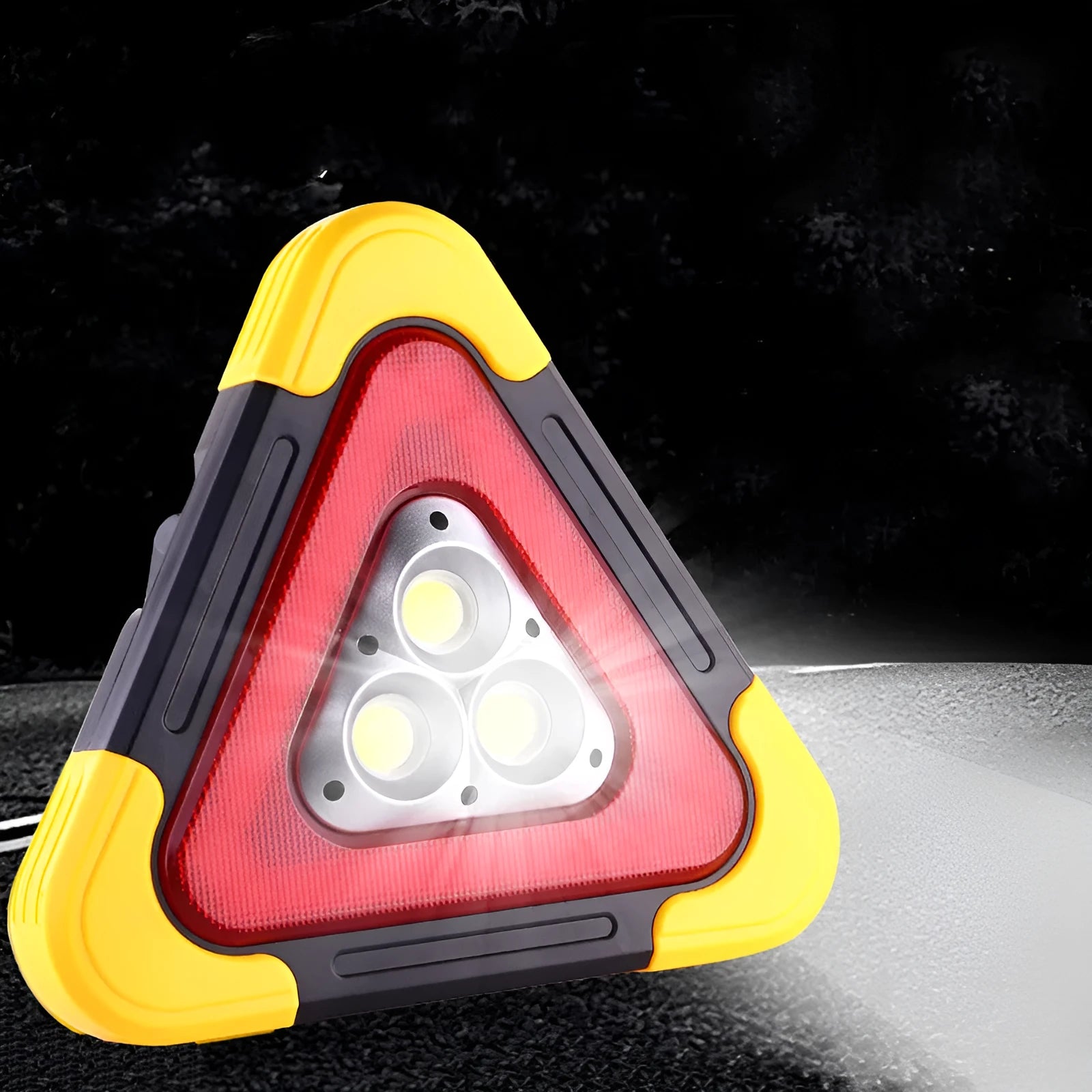 Reflective car warning triangle with solar light on tripod, COB LED, IPX5 waterproof, ABS and aluminium alloy build