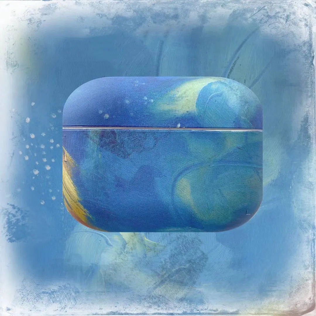 Pink and blue watercolour hard plastic protective case for Apple AirPods Pro and AirPods 1 2 charging cases.