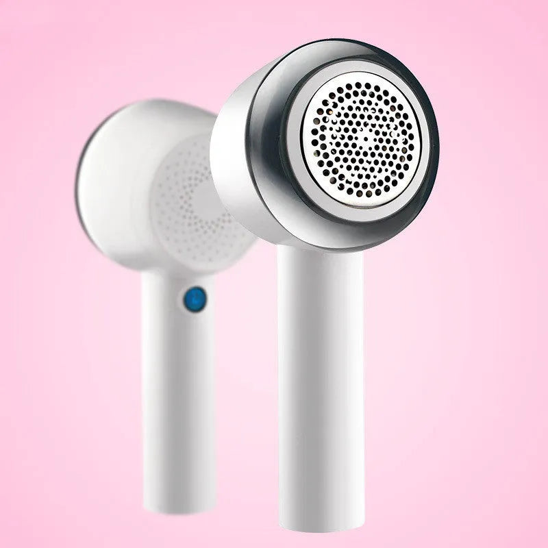 White rechargeable electric clothes shaver for removing fabric pills from jerseys