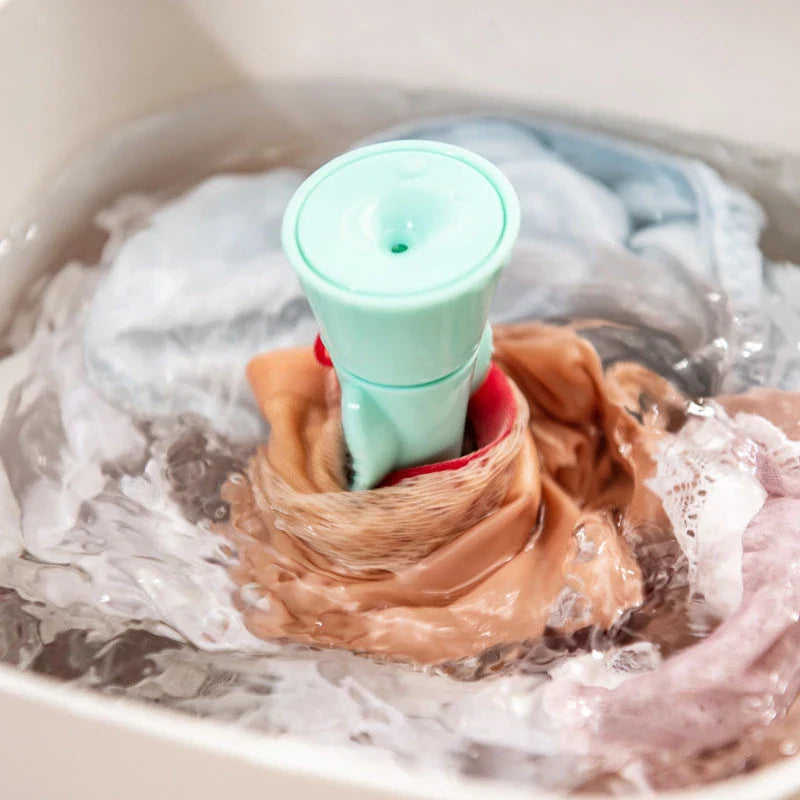 Mini portable ultrasonic washing machine in pink, white, and green options