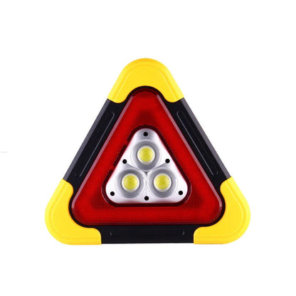Solar-powered car tripod warning sign with reflective surfaces for emergency use