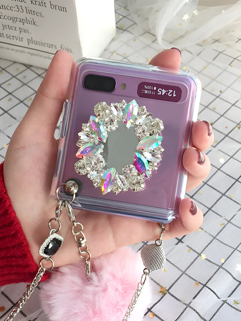 Samsung Galaxy Z Flip phone case with diagonal diamond cartoon design on protective shell