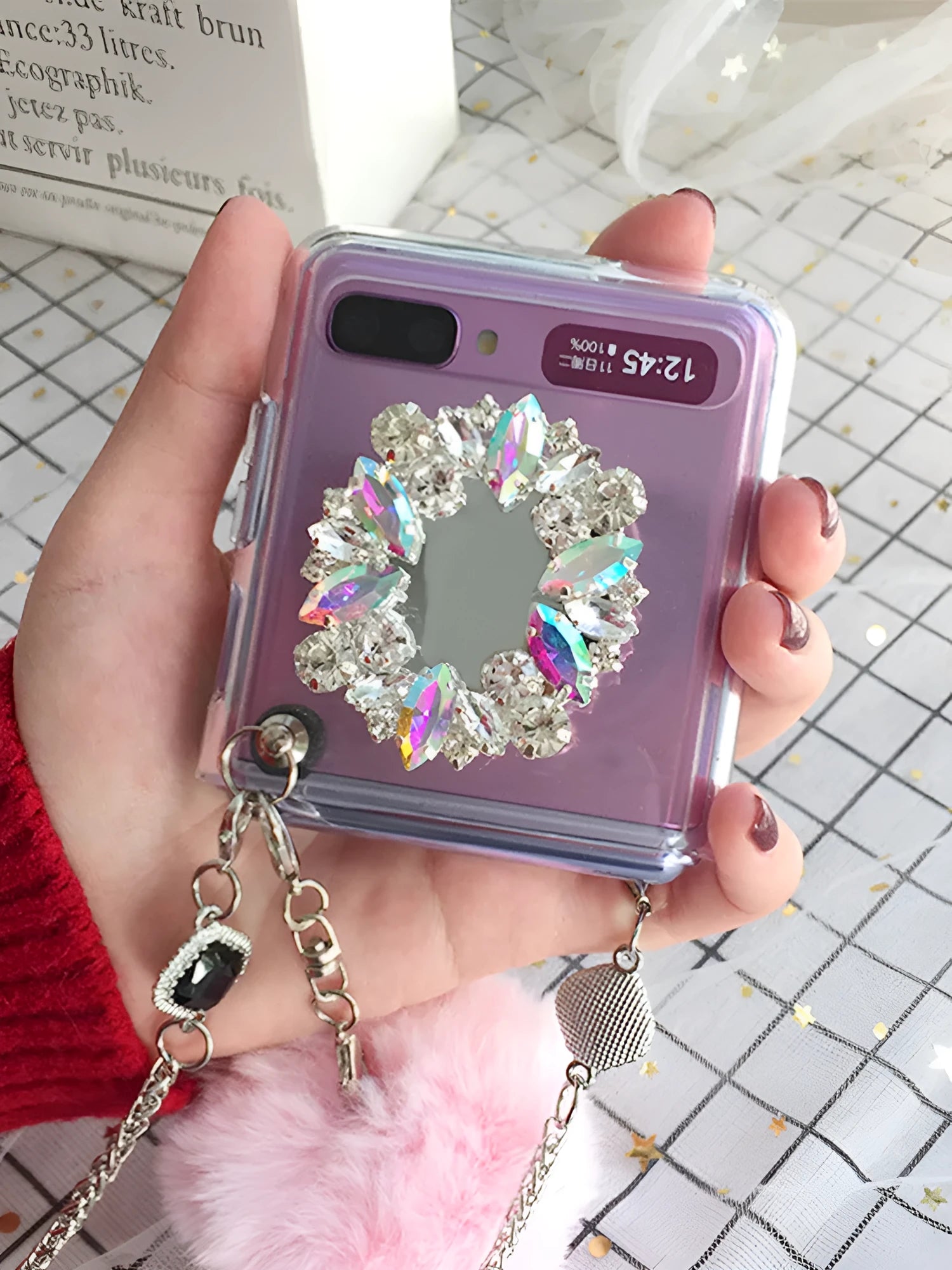 Samsung Galaxy Z Flip phone case with diagonal diamond cartoon design on protective shell
