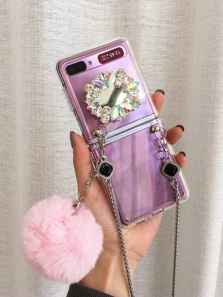 Samsung Galaxy Z Flip phone case with diagonal diamond cartoon design on protective shell