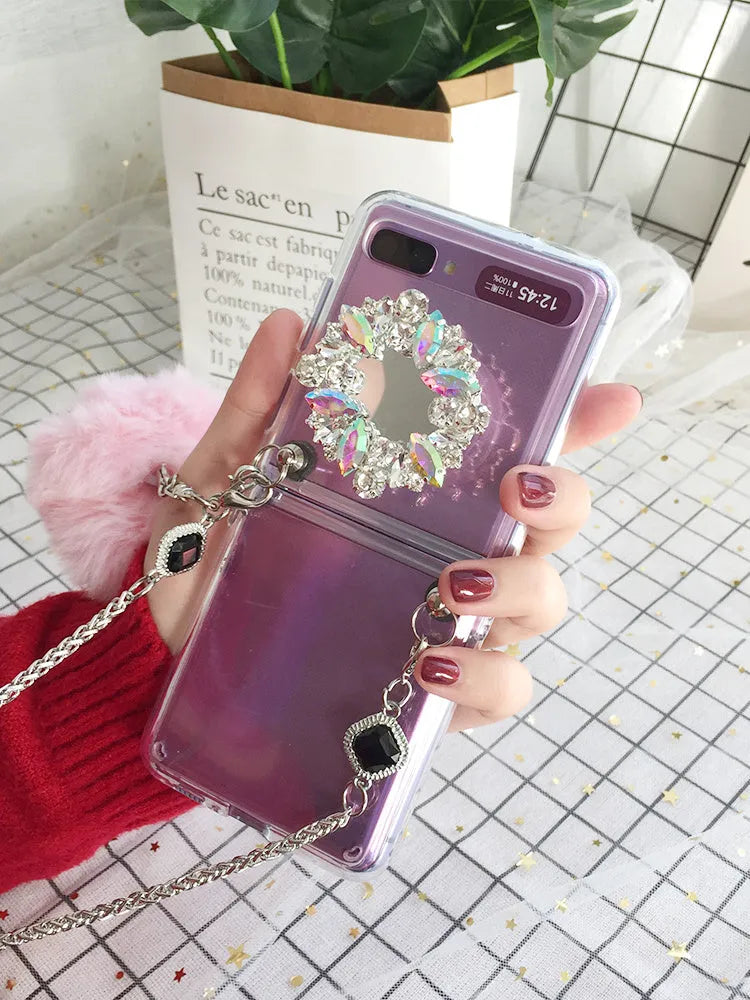 Samsung Galaxy Z Flip phone case with diagonal diamond cartoon design on protective shell