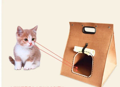 Eco-friendly woolen felt cat kennel in brown, 40cm cubic dimensions