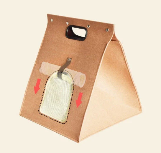 Eco-friendly woolen felt cat kennel in brown, 40cm cubic dimensions