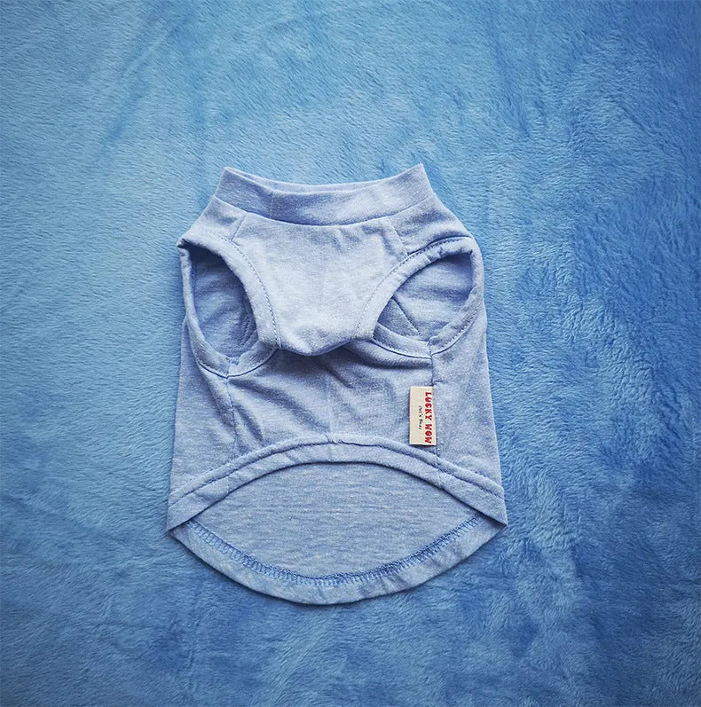 Cotton dog vest in blue with adjustable fit for small to large breeds, five sizes XS to XL
