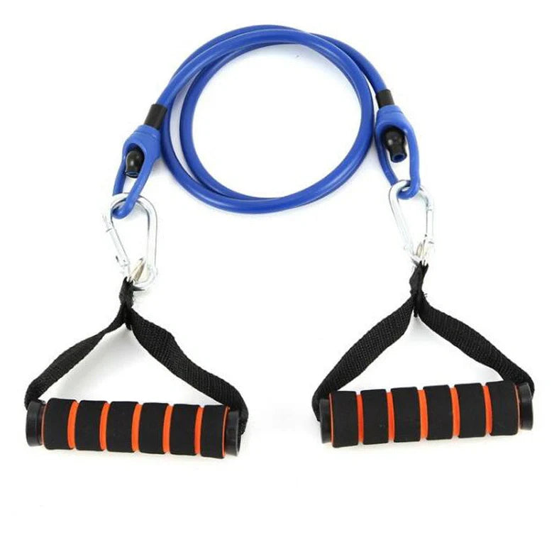 11-piece pull rope set showing five colour-coded resistance levels with TPE construction and 1.2-metre length